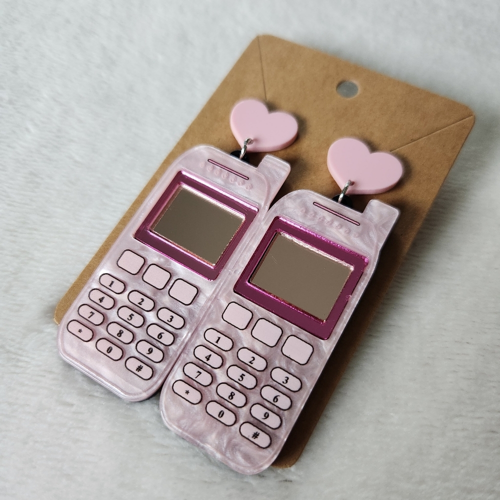 90s Pink Cell Phone Earrings - Picture 2 of 7